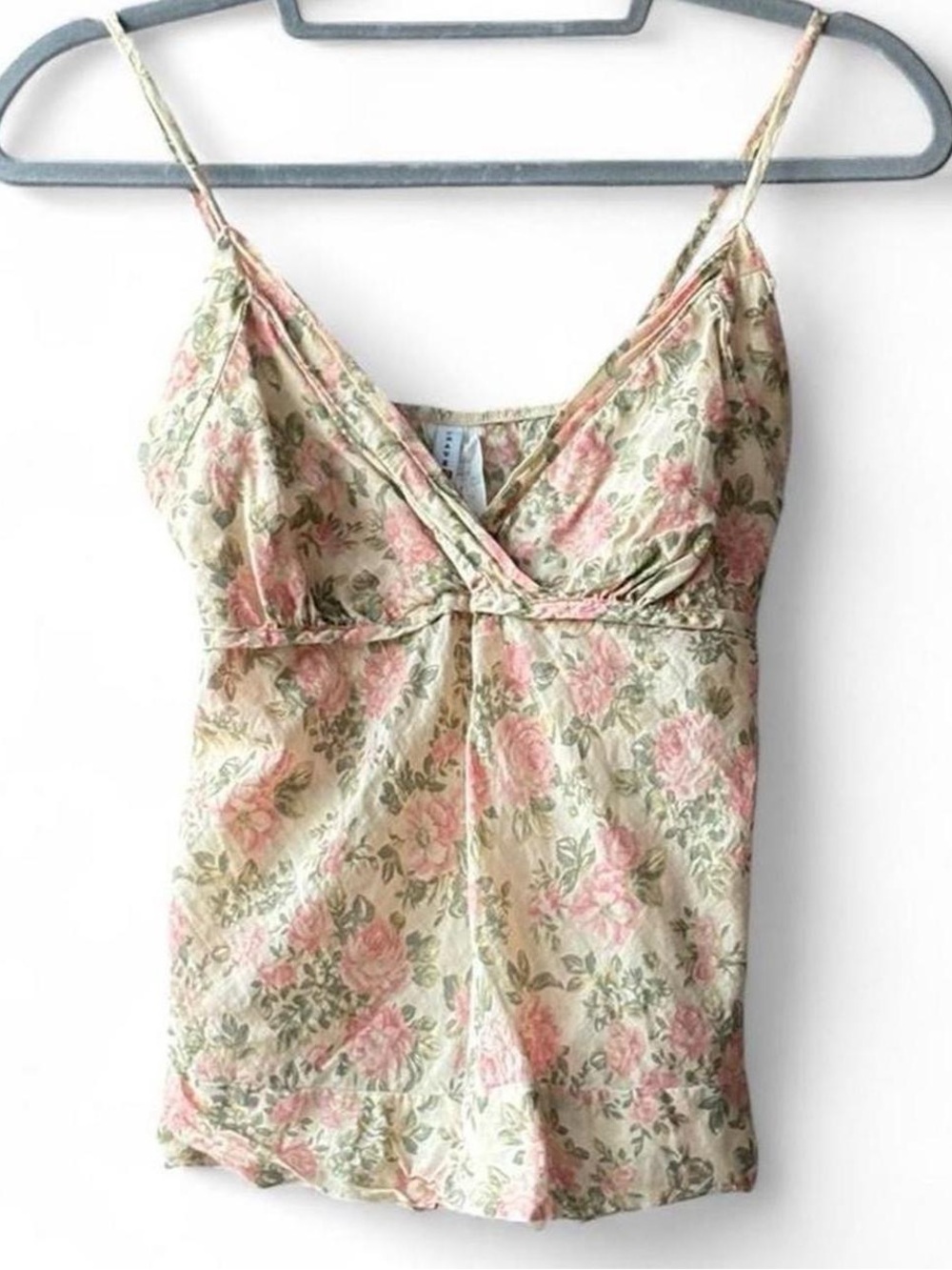 Crave Vintage 90s 100% Cotton Cream & Pink Floral Babydoll Cami Tank Top Size M